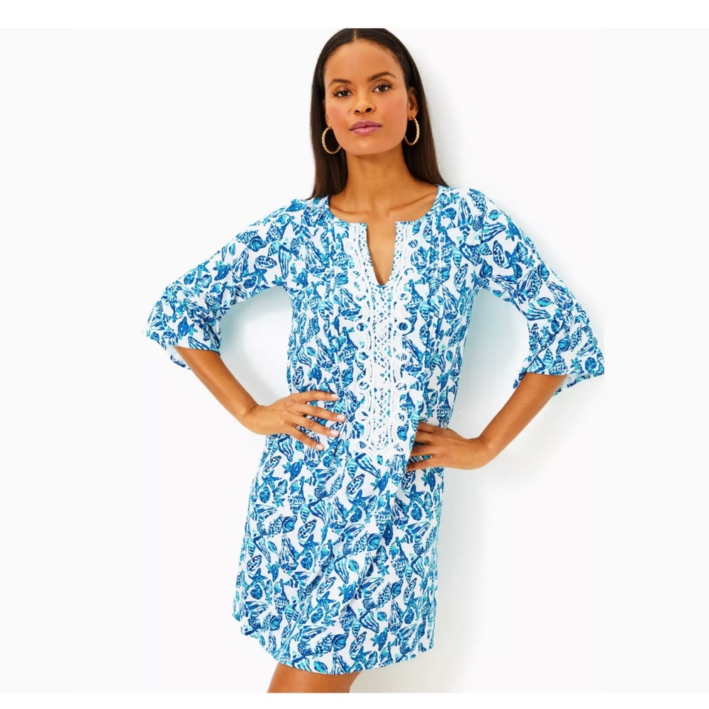 NWT LILLY PULITZER 🐚 Krysta Tunic Blue Shell Print Dress SIZE S